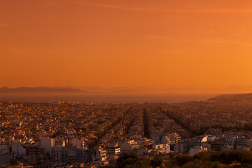 Yellow dawn over Piraeus, Athens