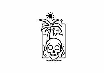 Black line art illustration of skull beach