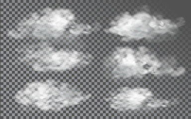 Cloud in realistic style on transparent background. Abstract clouds set. Vector design template.