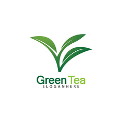 Green tea leaf logo vector icon illustration design isolated on white background-vector image