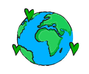 Planet earth and heart on a white background. Environmental protection. Cartoon. Vector illustration.
