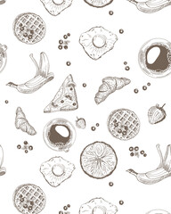 Seamless pattern. Illustration of food. Breakfast