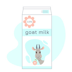 Goat milk packaging. Vector box with cute funny goat.