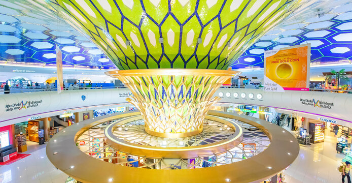 Abu Dhabi international airport amazing interior and duty free area, UAE, March 2020