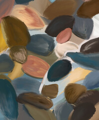 abstract stone in oil  painting, dark tone,  deep blue, grey ,navy , deep coral, brown ,brick color