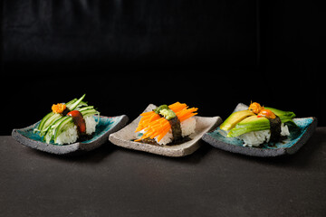 vegan nigiri with organic vegetables