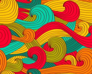 Vector seamless wave hand-drawn pattern, waves background (seamlessly tiling).Can be used for wallpaper, pattern fills, web page background,surface textures. Vector hand-drawn waves texture