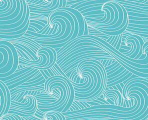 Vector seamless wave hand-drawn pattern, waves background (seamlessly tiling).Can be used for wallpaper, pattern fills, web page background,surface textures. Vector hand-drawn waves texture