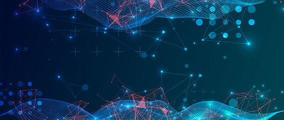 The abstract wave is made in a frame style in a bright gradient color. Template for science and technology presentation.