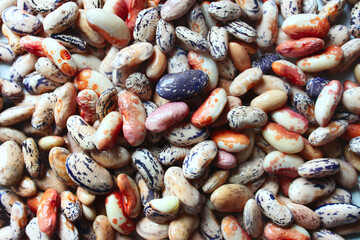 Colorful beans close-up. Bean mix for backgrounds or textures. Assorted dried beans close up. Multicolored mixed dried beans.