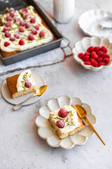 Tres Leches Cake with Raspberries and Fresh Cream