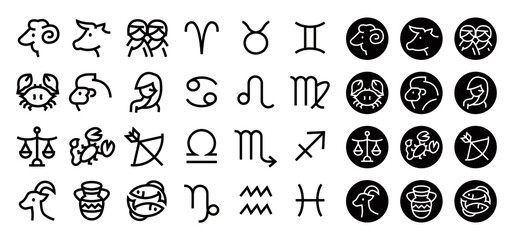 Zodiac Icon Set (Bold outline version , Symbol , Illustration)