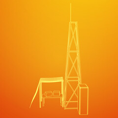 Antenna. Telecommunications signal transmitter radio tower. Communications concept. Wireframe low poly mesh vector illustration