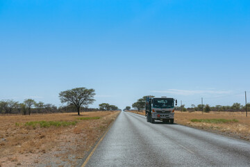 Truck on the Trans Kalahari Highway near Gobabis, Namibia