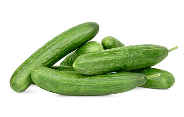 heap of fresh cucumbers on white isolated background