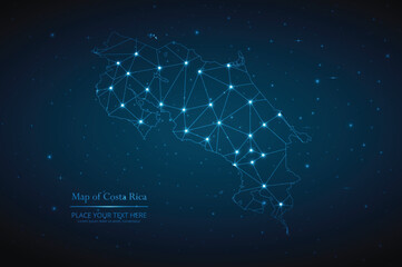Abstract map of Costa Rica geometric mesh polygonal network line, structure and point scales on dark background. Vector illustration eps 10