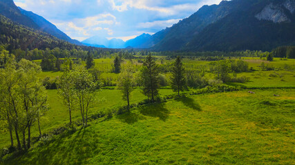 Obraz premium Amazing nature of Bavaria in the Allgau district of the German Alps - aerial view