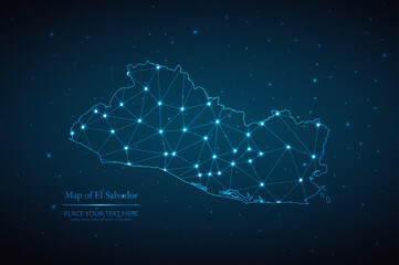 Abstract map of El Salvador geometric mesh polygonal network line, structure and point scales on dark background. Vector illustration eps 10