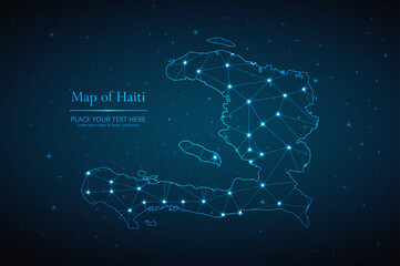 Abstract map of Haiti geometric mesh polygonal network line, structure and point scales on dark background. Vector illustration eps 10