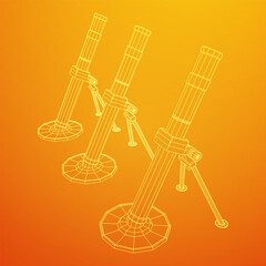 Firearm weapon army mortar and mine. Wireframe low poly mesh vector illustration