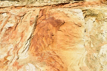 Land structure in open pit mining. Ground background in quarry. Rock texture during earthworks. Sand background and Earth's crust.