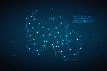 Abstract map of South Ossetia geometric mesh polygonal network line, structure and point scales on dark background. Vector illustration eps 10
