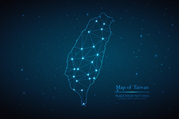 Abstract map of Taiwan geometric mesh polygonal network line, structure and point scales on dark background. Vector illustration eps 10
