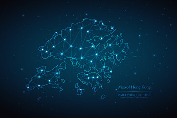 Abstract map of Hong Kong geometric mesh polygonal network line, structure and point scales on dark background. Vector illustration eps 10