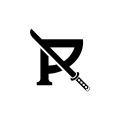 Monogram Letter R initial with katana sword logo design inspiration