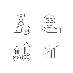 5G connection linear icons set. High speed internet. Thin line customizable illustration. Contour symbol. Vector isolated outline drawing. Editable stroke