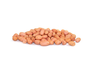 Isolated peanut. Walnut purified on a white background. Protein food. Raw peanuts.