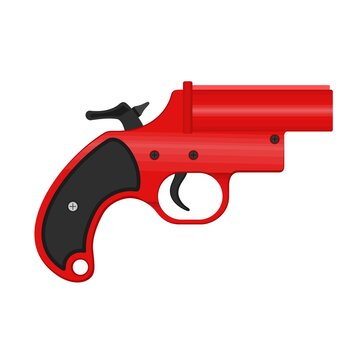 A flare gun, also known as a Very pistol or signal pistol, is a large-bore handgun that discharges flares. The flare gun is used for a distress signal. Vector illustration