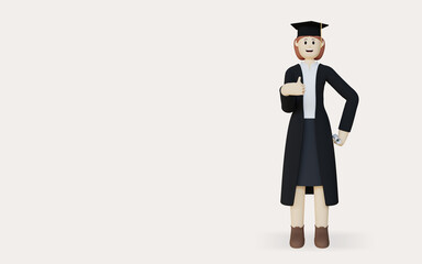 Class of 2021 graduation with 3D female character with copy space for your text.3D rendering