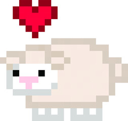 Cute pixel sheep with a heart over its head (vector, isolated)