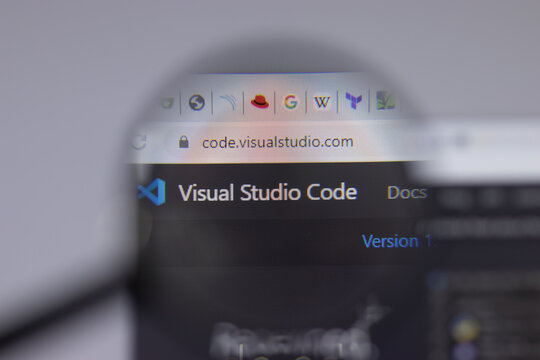 New York, USA - 26 April 2021: Visual Studio Code logo close-up on website page, Illustrative Editorial.