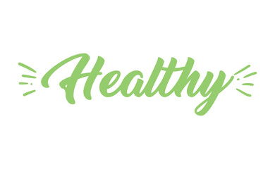 Healthy hand written lettering logo, label, badge, emblem. Organic and vegetarian food stores. Vector illustration.