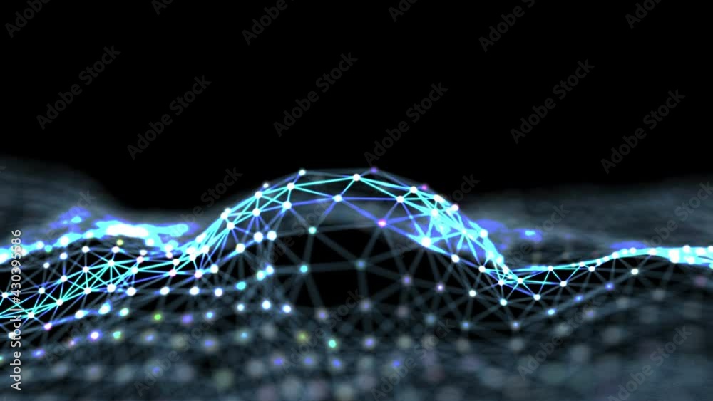 Poster 4k blue plexus fantasy abstract technology and engineering motion background featuring an evolving o