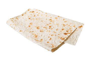 Lavash - tasty hearty healthy Armenian and Turkish unleavened flat bread. Thin pita bread isolated on white background.