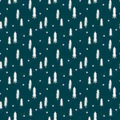hand drawn pine trees forest winter christmas seamless pattern, vector illustration repeatable texture