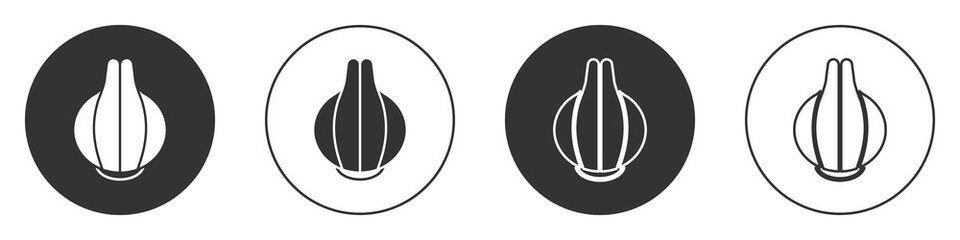 Black Onion icon isolated on white background. Circle button. Vector