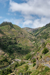 Fototapeta na wymiar orography madeira island, mountain with agricultural slopes, winding road