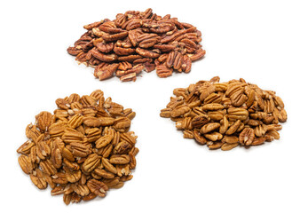 Pecan-nut isolated on white background. Top view.