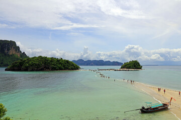 Koh Tup or Tup island, Thailand. View of the beach that connect 3 islands (Koh Kai, Koh Tup and Koh Mor).