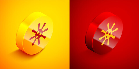 Isometric Bacteria icon isolated on orange and red background. Bacteria and germs, microorganism disease causing, cell cancer, microbe, virus, fungi. Circle button. Vector