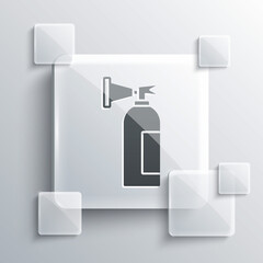 Grey Fire extinguisher icon isolated on grey background. Square glass panels. Vector