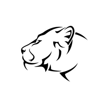 beautiful african lioness profile head portrait - black and white vector animal outline design
