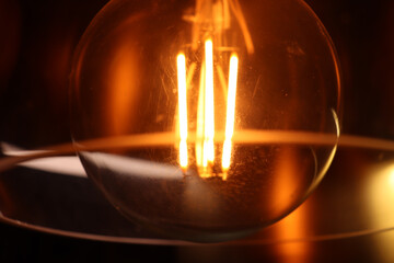 Obraz na płótnie Canvas Kohlefadenlampe, herkömmliche Glühlampe mit Wolfram-Glühfaden, Lichtatmosphäre