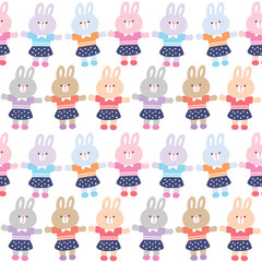 Seamless Pattern of Cartoon Rabbit Design on White Background