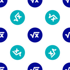 Blue Square root of x glyph icon isolated seamless pattern on white background. Mathematical expression. Vector