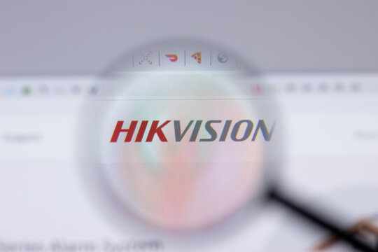 New York, USA - 26 April 2021: Hikvision logo close-up on website page, Illustrative Editorial.